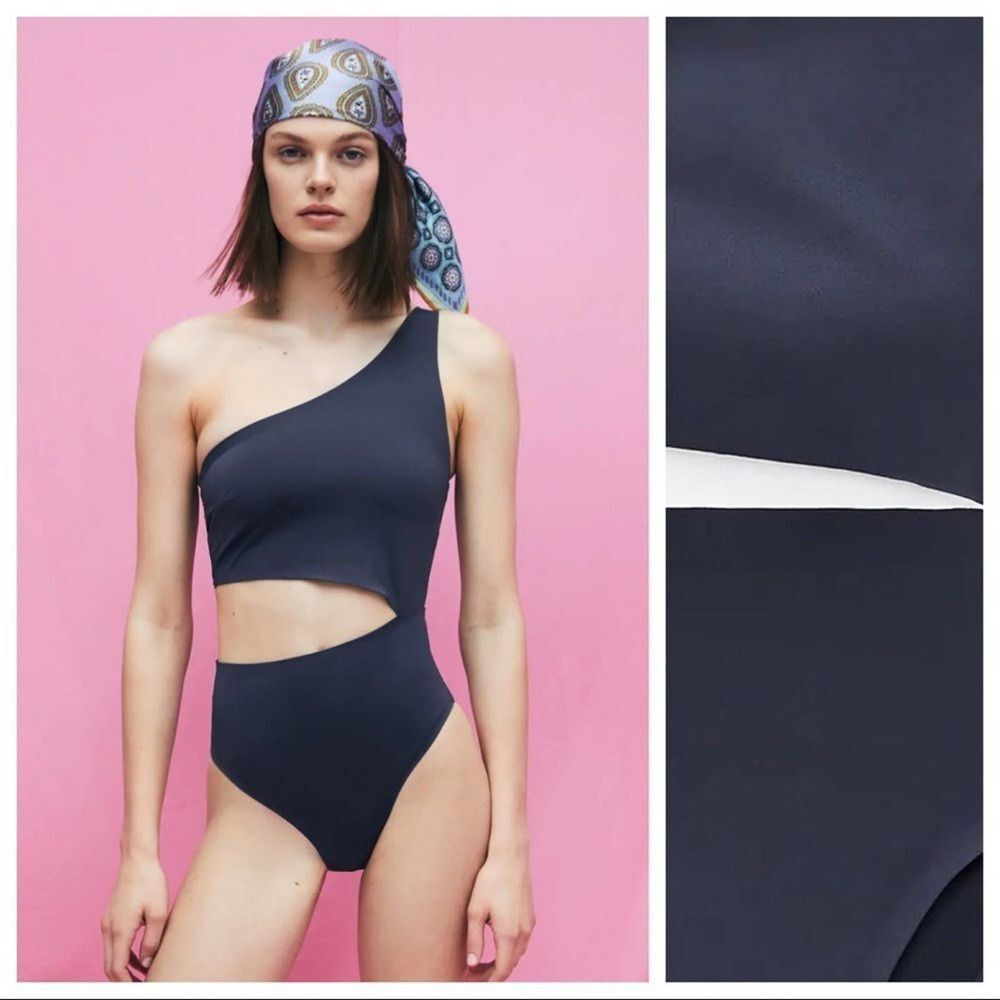 Zara NWT Gray Purple Cut-out Laser Cut Swimsuit Size S High Leg